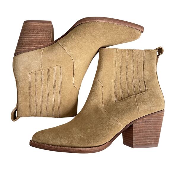 J. Crew Women's Size 8 Suede Leather Western Ankle Boots Tan Beige - Picture 10 of 11